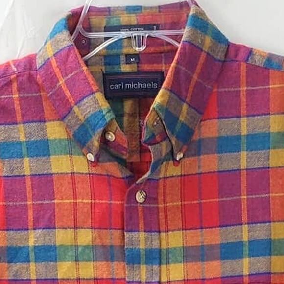 Carl Michaels Plaid Flannel Shirt Size M Grunge Checked Red Button Down Top NWT - Picture 2 of 5
